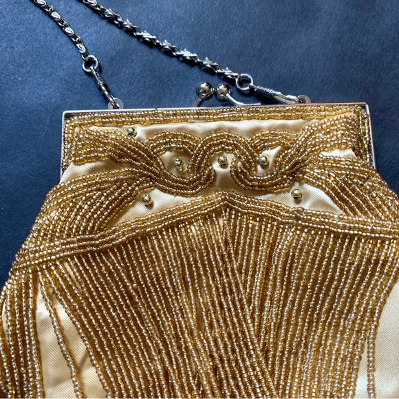 v i n t a g e :: Glam Beaded Draped Gatsby Satin Clutch Purse - Picture 12 of 13